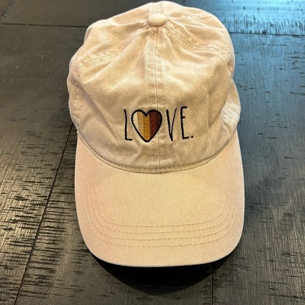 Rae Dunn Love Beige Tan Adjustable Cap One Size​​​​​​​​